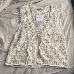 American Eagle Outfitters Cream Crochet Vest Top